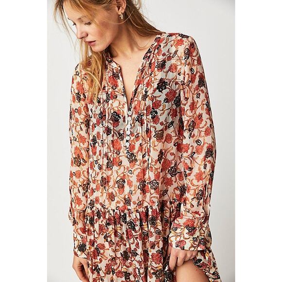 New Free People See It Through Dress $168 X-SMALL Tea Combo Floral - Picture 3 of 4
